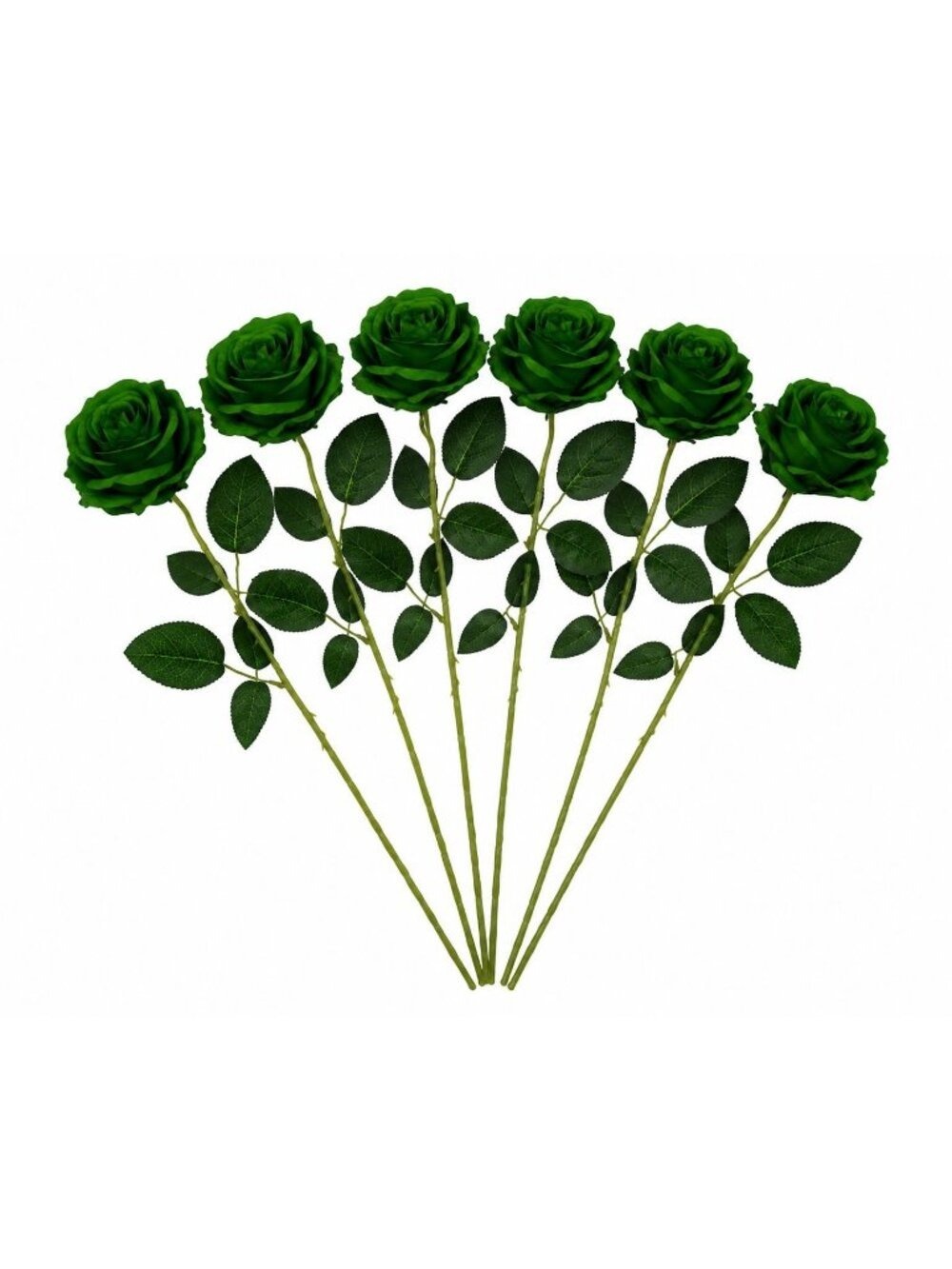 Set of 6 Emerald Green Artificial Rose Stems